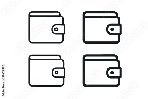 Set of four simple black and white wallet icons on a clean white background