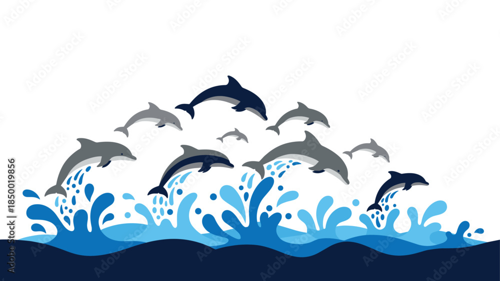 Fototapeta premium Dynamic dolphin leap in playful ocean waves