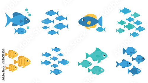 Colorful fish designs: flat style marine life patterns