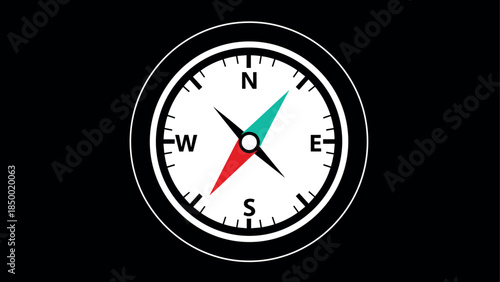 Minimalist compass design with bold red and blue needles on black background