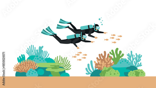 Scuba divers exploring vibrant coral reef underwater adventure