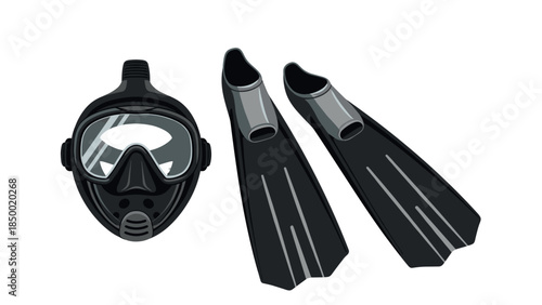 Diving equipment: stylish serif snorkel mask and fins set for aquatic adventures