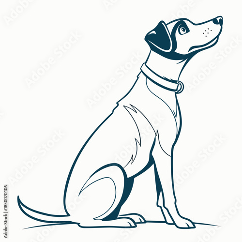 A cute black cartoon puppy silhouette and funny domestic dog vector illustration featuring a simple outline design of the loyal mammal pet with a wagging tail