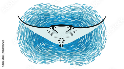 Majestic manta ray surrounded by fish in oceanic harmony