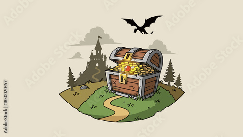 Treasure Chest with Gold and Jewels.