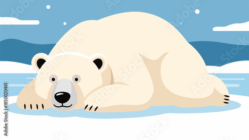 Polar bear resting on ice in Arctic habitat