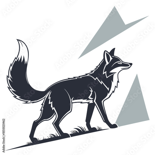 Vector illustration of a wild wolf and pet dog silhouette featuring a black outline design of these mammal animals in a nature art style