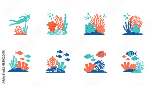 Vibrant underwater life illustration featuring coral reefs and diverse marine creatures