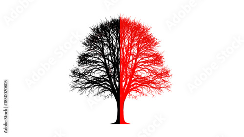 Tree with Red and Black Branches.