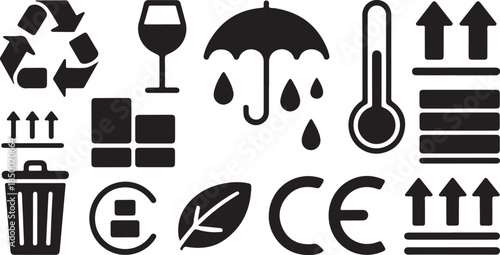 Packaging and Logistics Icon Set: Shipping, Sustainability, and Industrial Handling Symbols Bundle