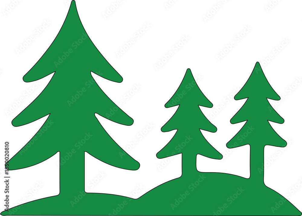 Naklejka premium Green Coniferous Trees Silhouette: Pine Forest, Nature, and Environment Symbol