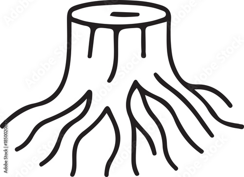 Tree Stump with Roots Line Art: Wood, Nature, and Deforestation Symbol