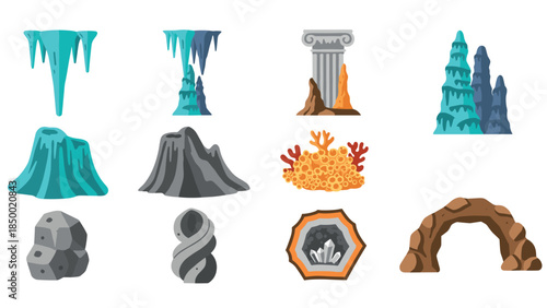 Colorful natural formations and geological structures collection