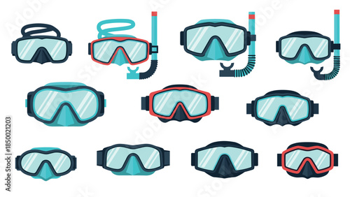 Diverse collection of flat snorkel masks for diving and water sports
