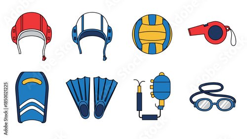 Colorful sports gear icons for water and outdoor activities