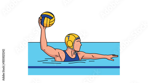 Dynamic action of water polo player in classic comic art style