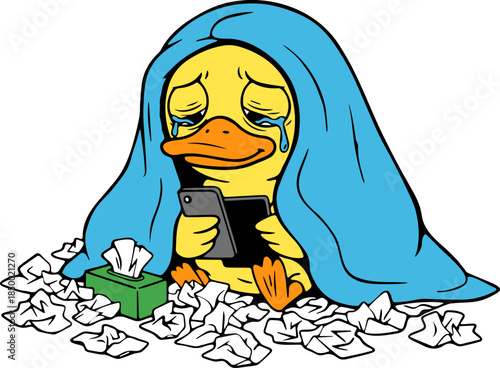 undefined cartoon duck experiencing life's ups and downs kids room digital art cozy environment emotional viewpoint