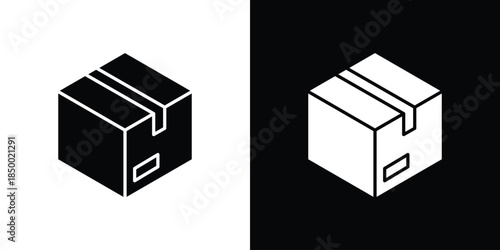 Package icon, silhouette pictogram. black icon set
