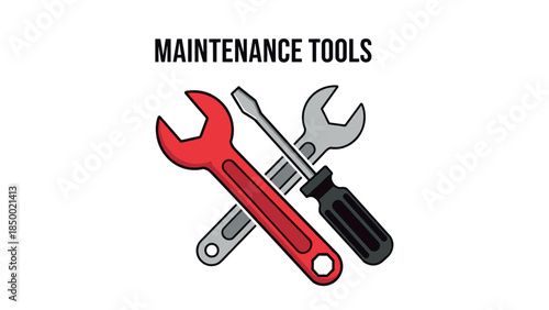 Colorful tools for repair and maintenance: wrench and screwdriver in crossed configuration