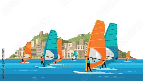 Colorful windsurfing adventure on vibrant coastal waters