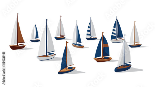 Colorful sailing boats pattern in minimalist flat design on white background