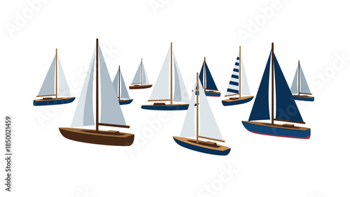 Colorful sailing boats collection with white background for nautical-themed design