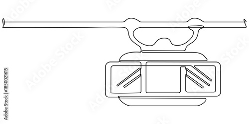 continuous line drawing of cable car.one line drawing of cable car transportation in mountainous areas for tourism.single line vector illustration.isolated white background.