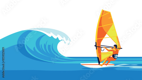 Bright and dynamic windsurfing scene with ocean waves