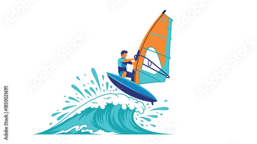 Colorful windsurfing adventure on ocean waves in dynamic style