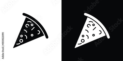 Pizza icon, silhouette pictogram. black icon set