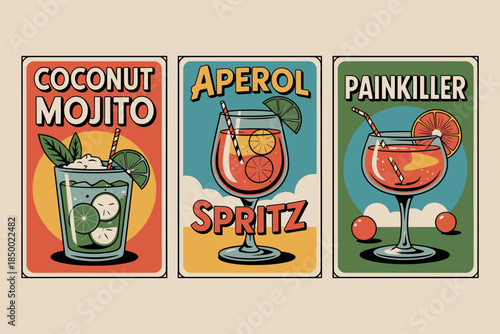 Colorful Illustrations of Popular Cocktails