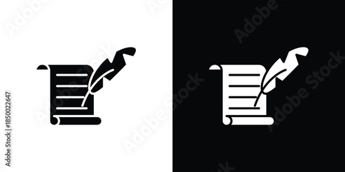 Quill icon, silhouette pictogram. black icon set