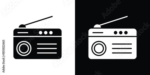 Radio icon, silhouette pictogram. black icon set