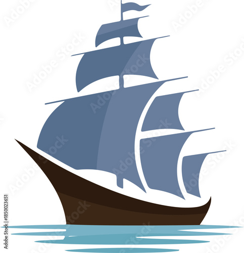 Ship on the sea isolated on transparent background