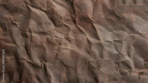 Crinkled brown paper texture in natural light setting for crafts. Old vintage crumpled paper