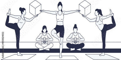 Dynamic Yoga Motion with Cube Minimal Pop Art Poster