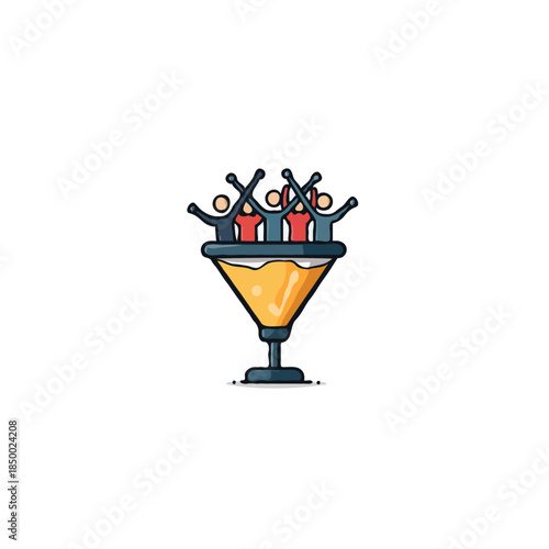 Illustration showcasing funnel integration displaying potential clients entering into business