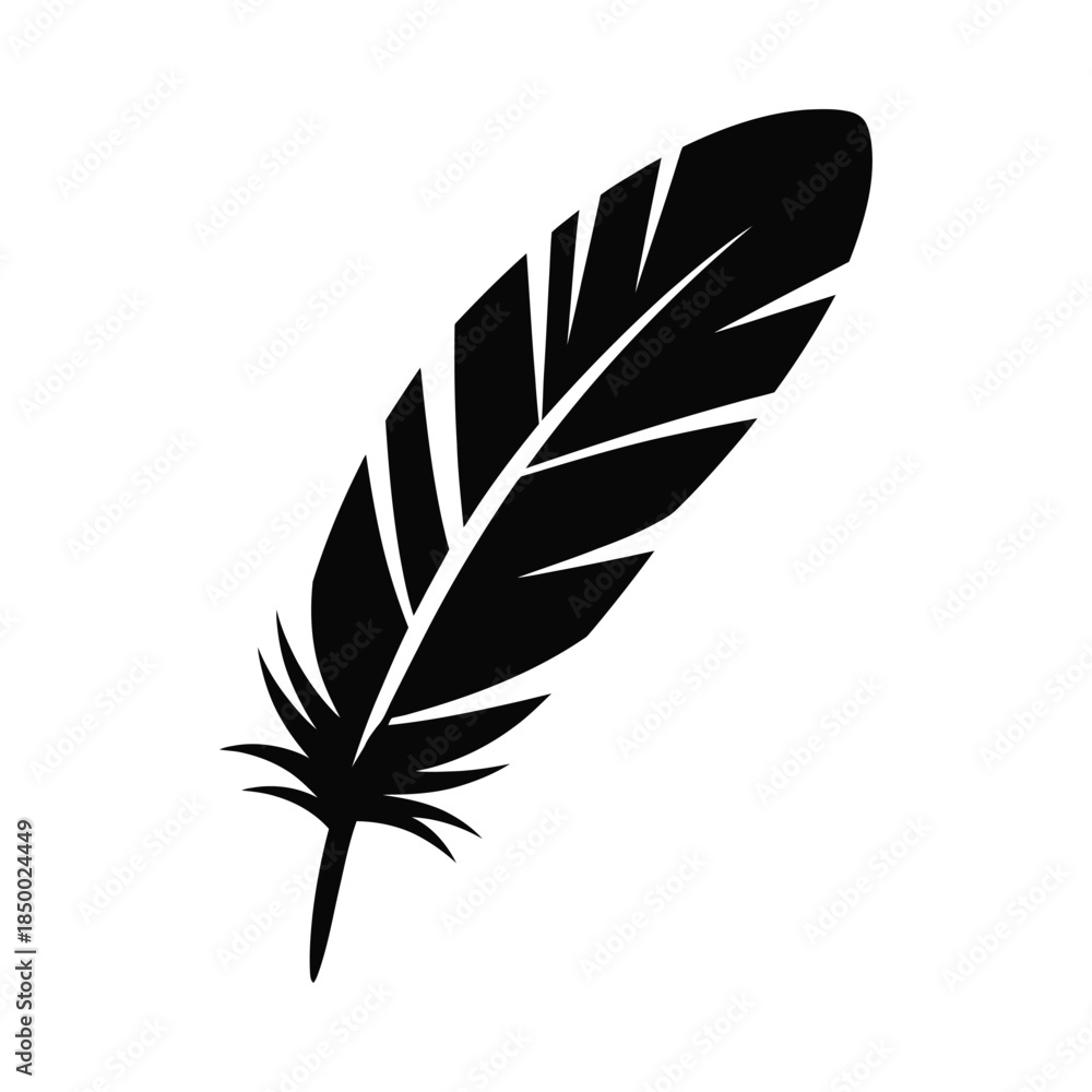Fototapeta premium Black feather silhouette on white background