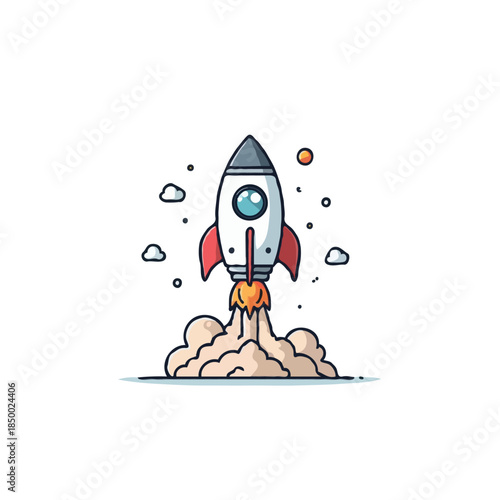 Simplified rocket launch illustration conveying innovation exploration futuristic design and space