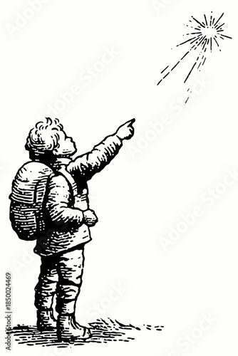Young explorer gazes at a distant shooting star with wonder and awe