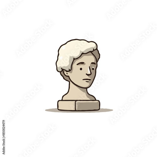Stylized depiction of a classical bust sculpture showcases simplicity with modern cartoon