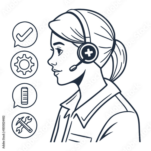 Support Specialist with Headset and Service Icons
