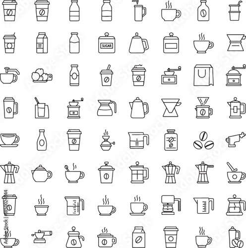 Coffee and beverage icons set line art vector