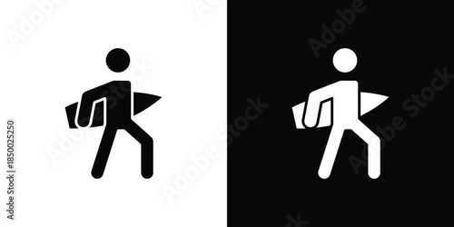 Surfer icon, silhouette pictogram. black icon set