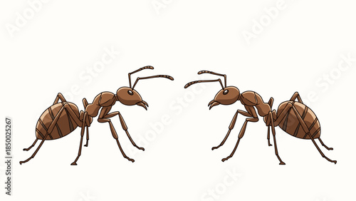 Two Brown Ants Facing Each Other.