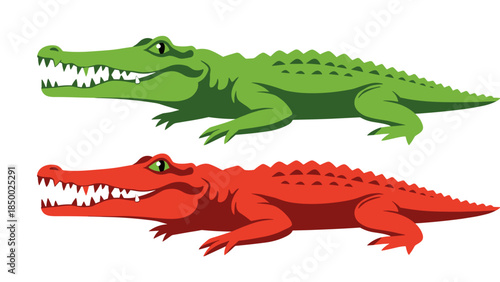 Two Cartoon Crocodiles with Open Mouths.