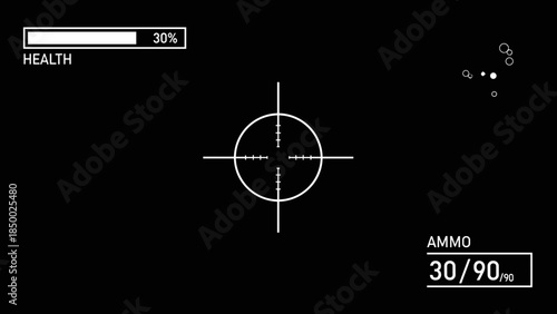 Video Game HUD Crosshair Health Ammo Display.