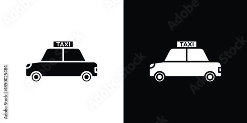 Taxi icon, silhouette pictogram. black icon set