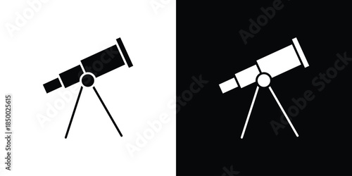 Telescope icon, silhouette pictogram. black icon set