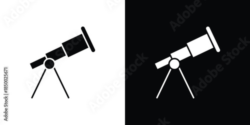 Telescope icon, silhouette pictogram. black icon set